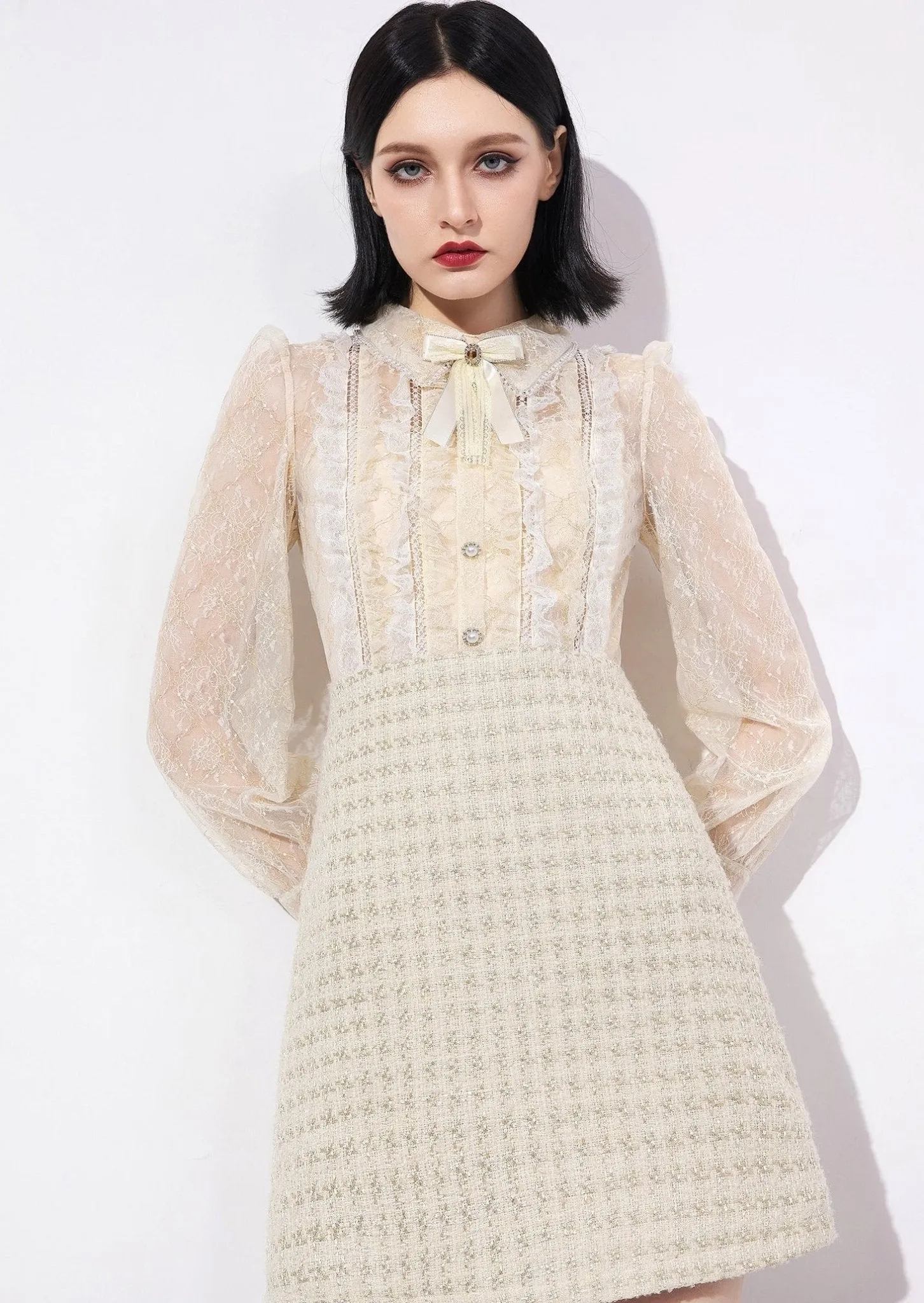 SHEER PUFF SLEEVE DRESS