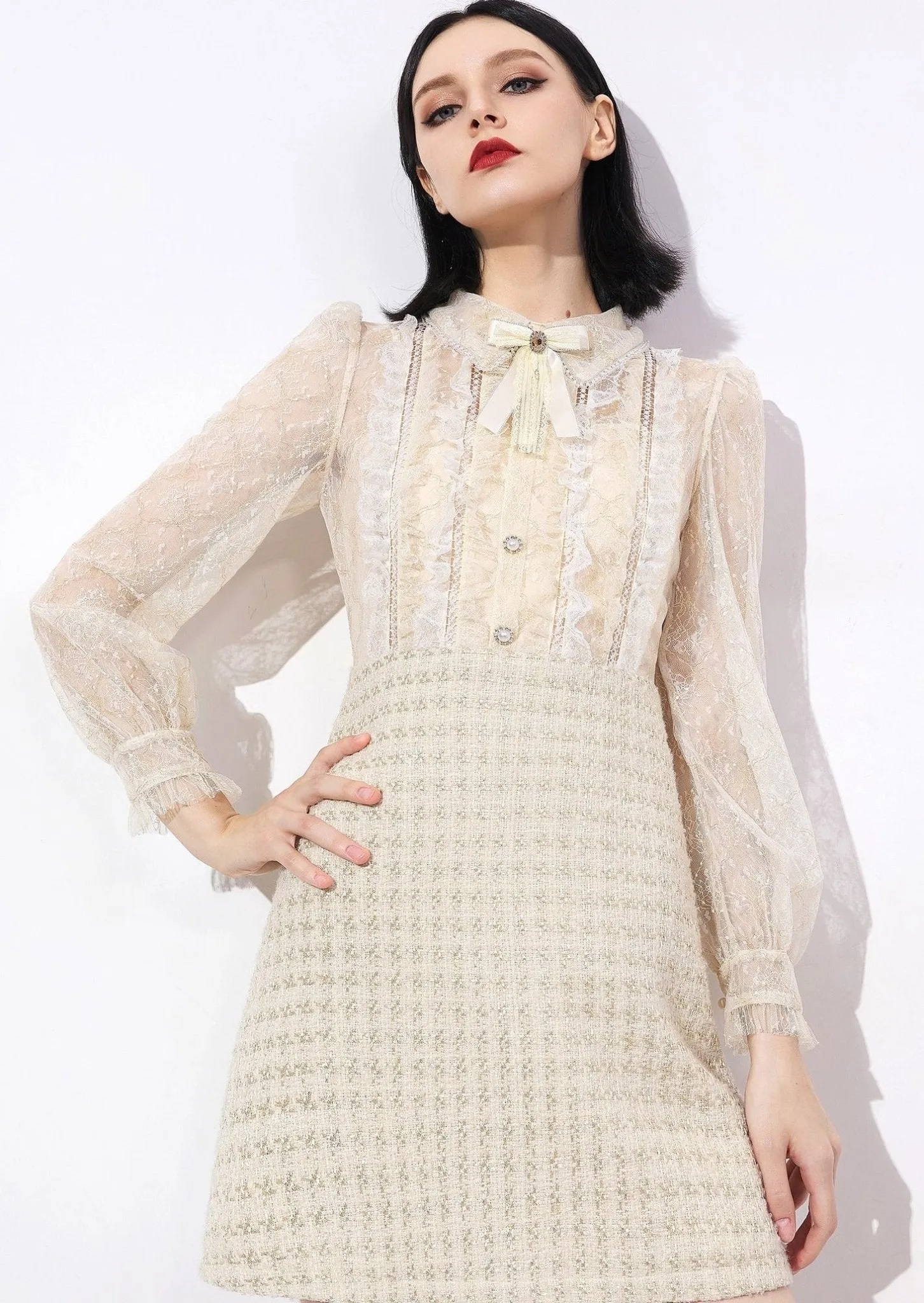 SHEER PUFF SLEEVE DRESS