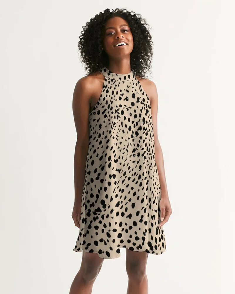 SMF Cheetah Cream Feminine Halter Dress