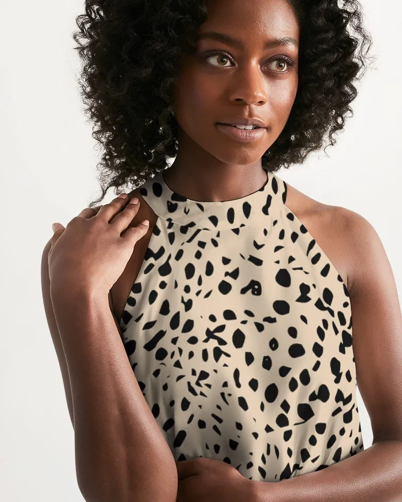 SMF Cheetah Cream Feminine Halter Dress