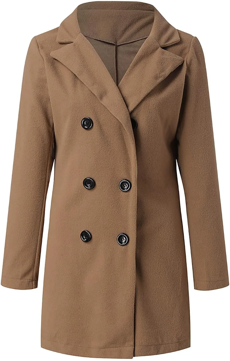 Trench Coats for Women Elegant Single Breasted Work Office Jackets Notched Collar Mid Winter Wool Pea Coat