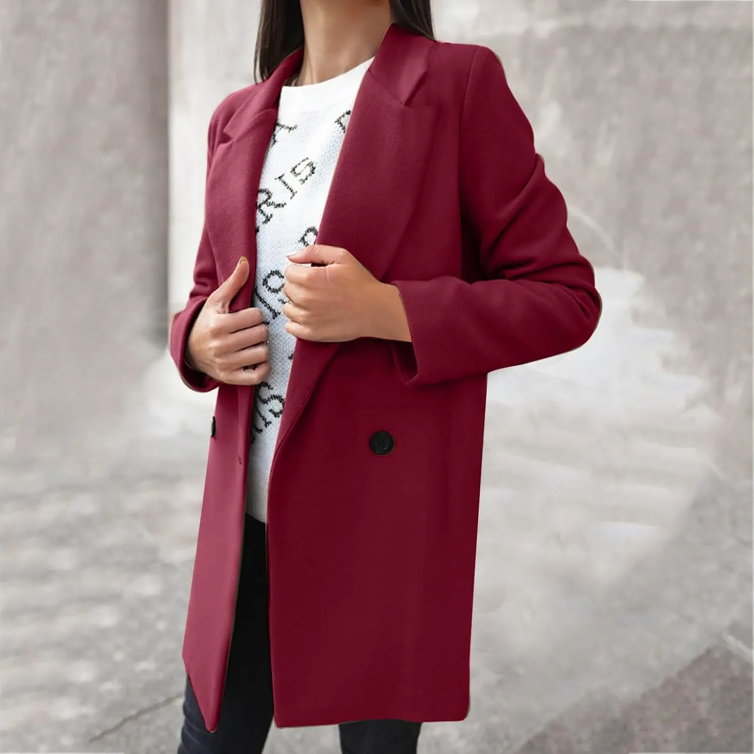 Trench Coats for Women Elegant Single Breasted Work Office Jackets Notched Collar Mid Winter Wool Pea Coat