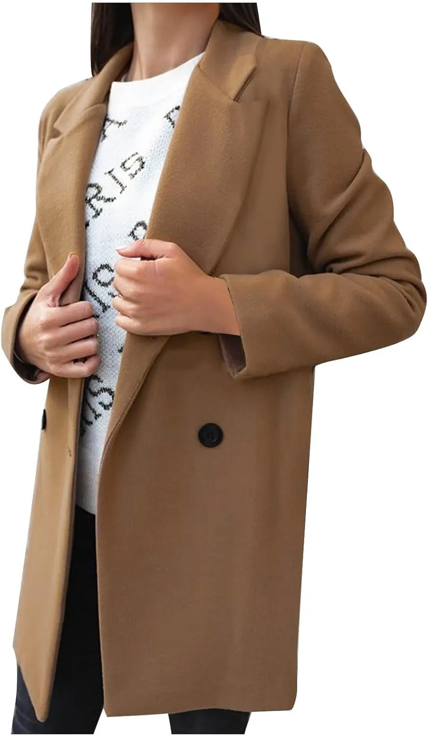 Trench Coats for Women Elegant Single Breasted Work Office Jackets Notched Collar Mid Winter Wool Pea Coat