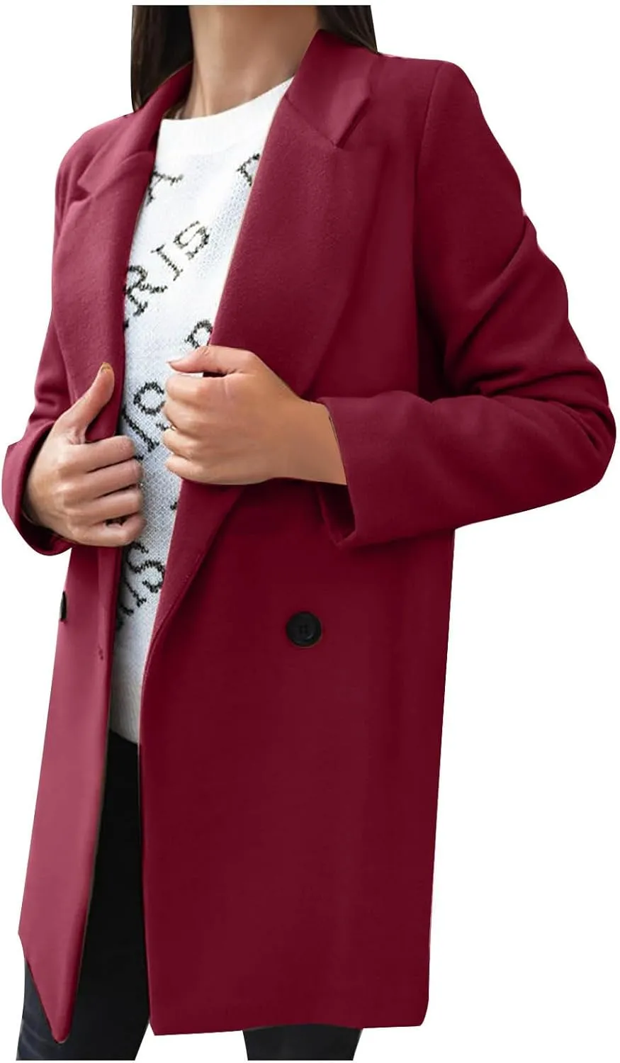 Trench Coats for Women Elegant Single Breasted Work Office Jackets Notched Collar Mid Winter Wool Pea Coat