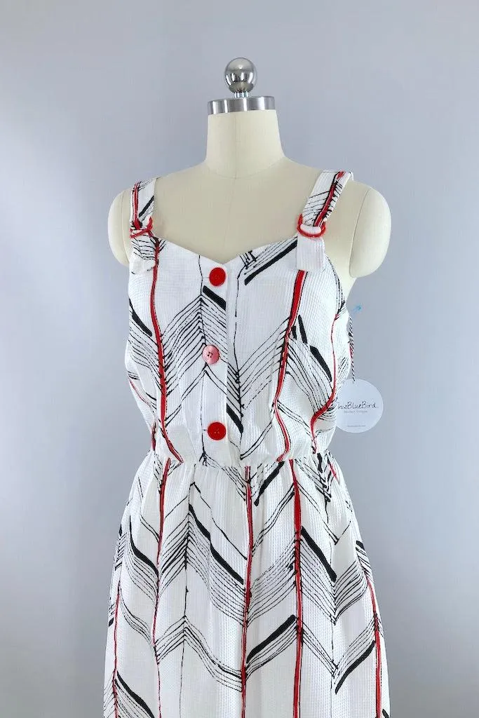 Vintage 80s Chevron Print Sundress Dress
