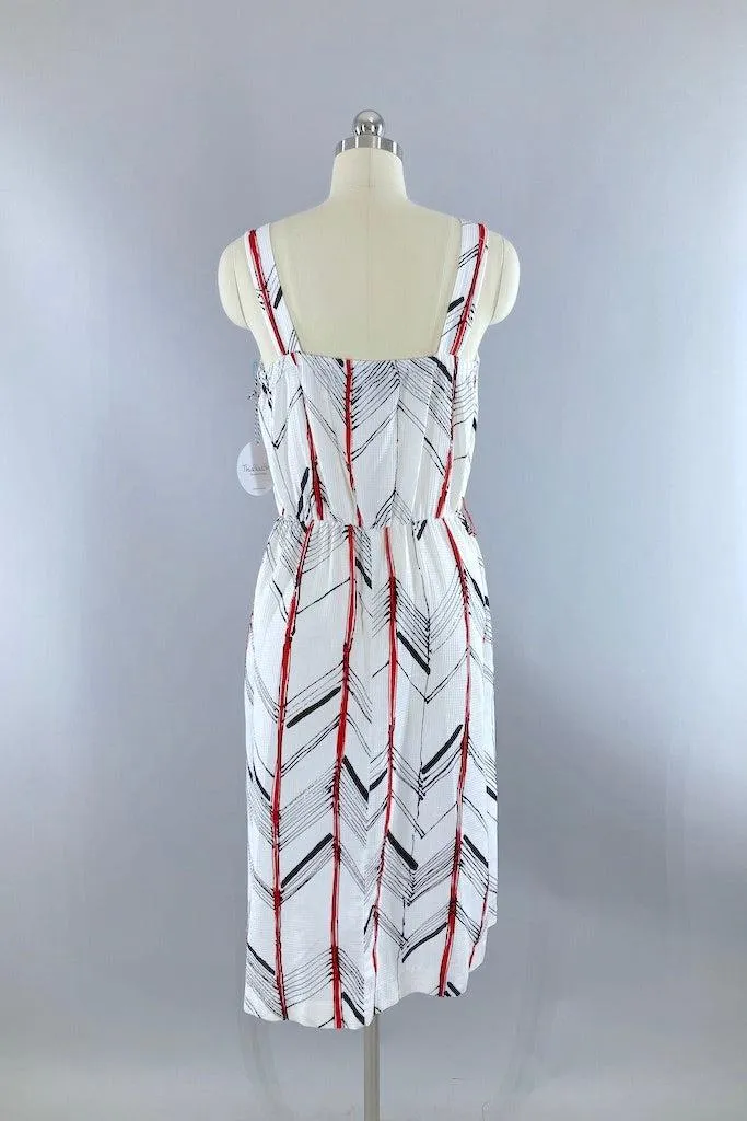 Vintage 80s Chevron Print Sundress Dress