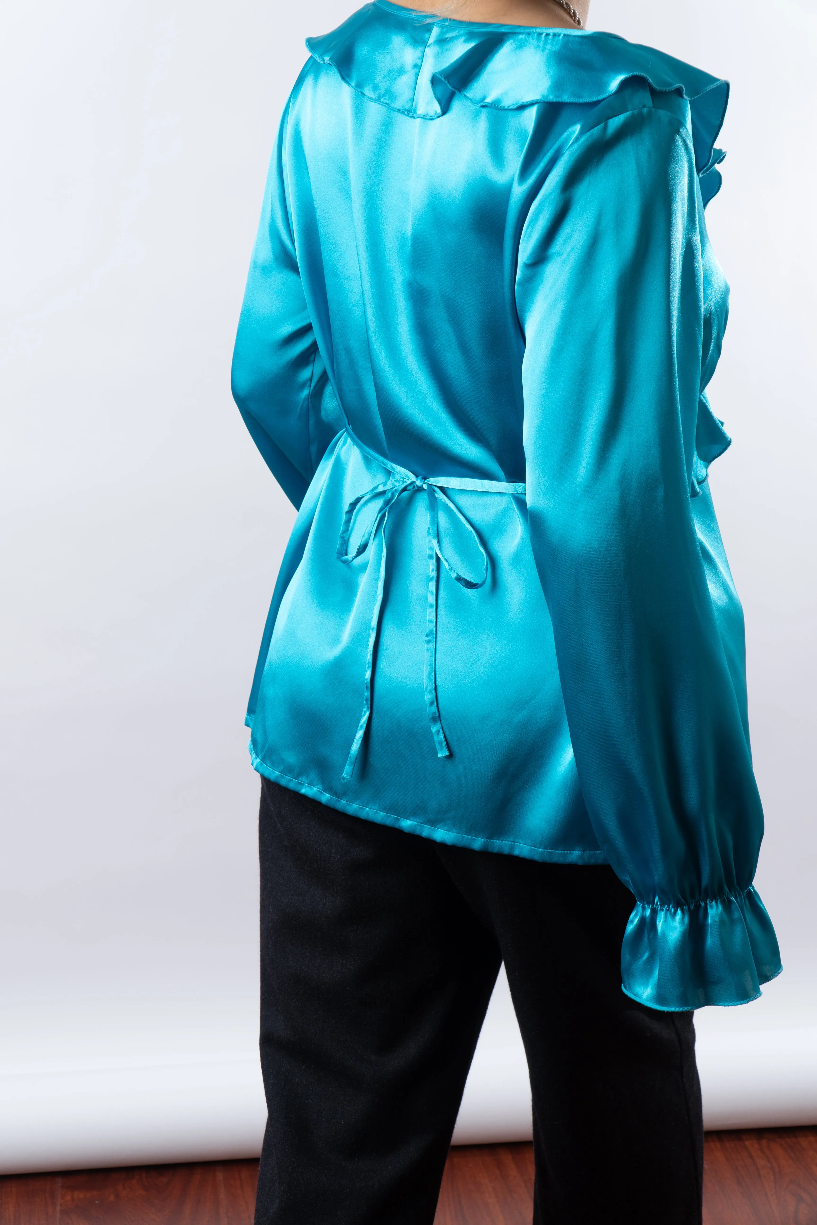 Vintage Ruffled Teal Blouse