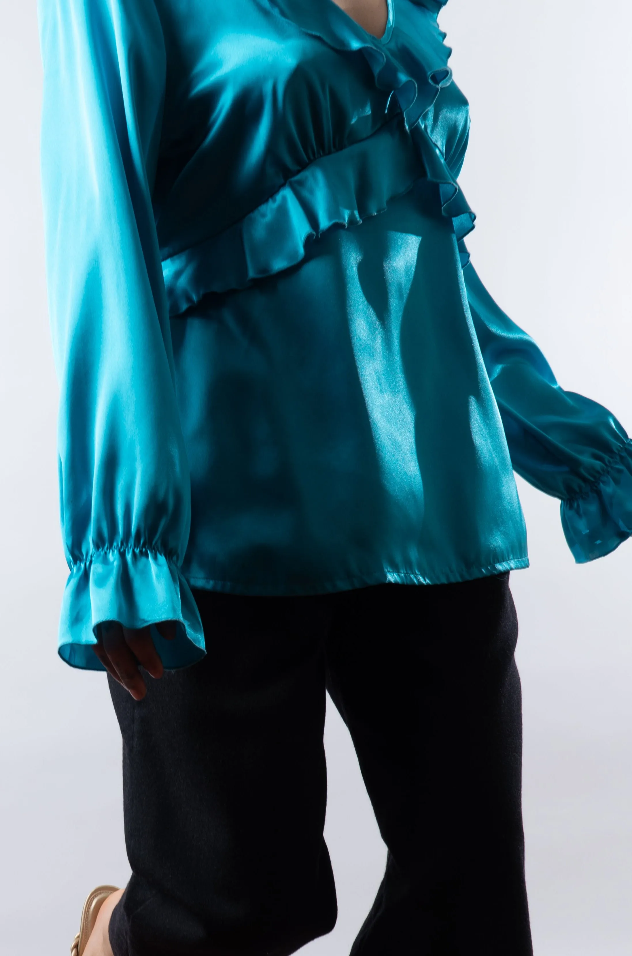 Vintage Ruffled Teal Blouse