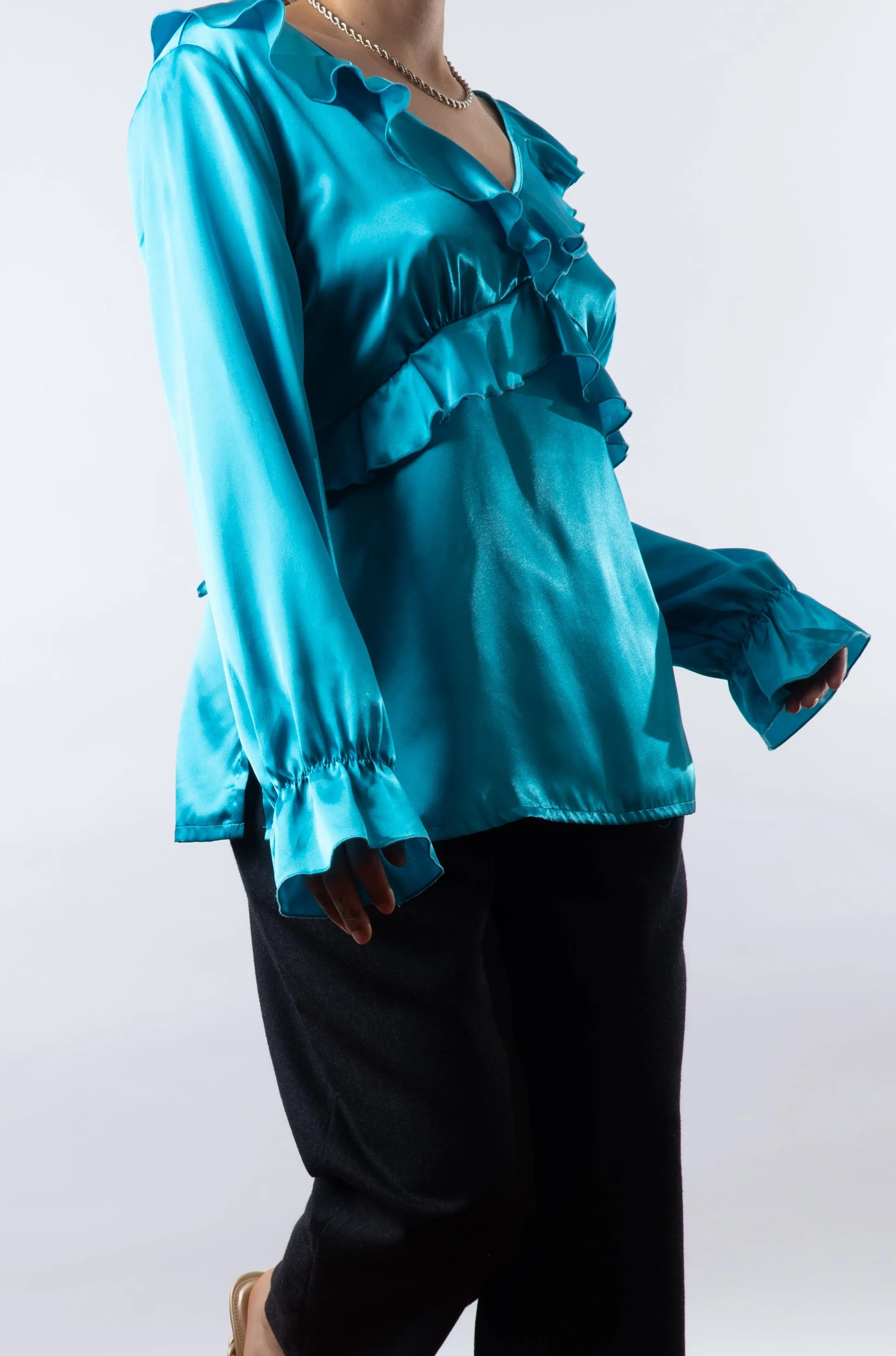 Vintage Ruffled Teal Blouse