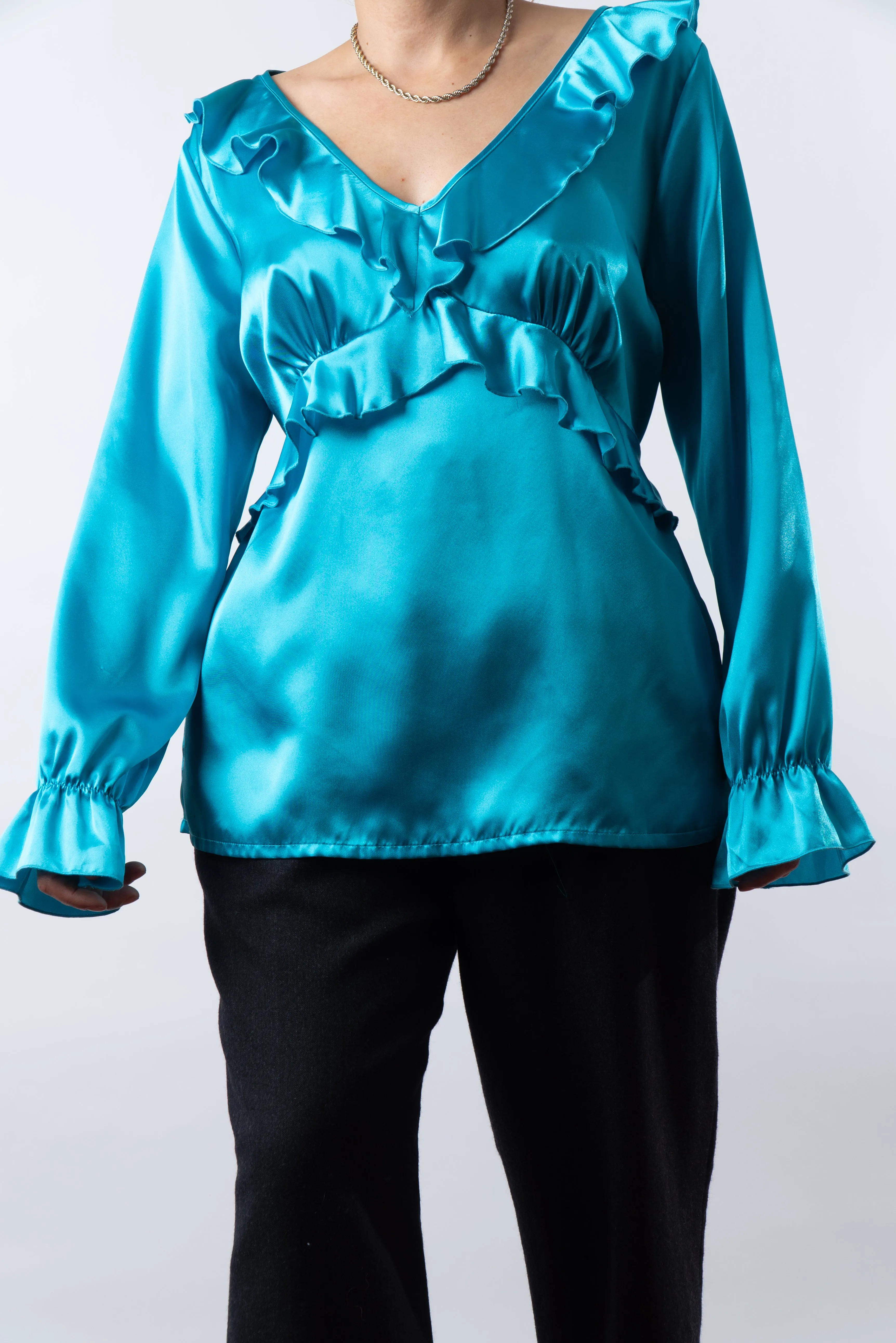 Vintage Ruffled Teal Blouse