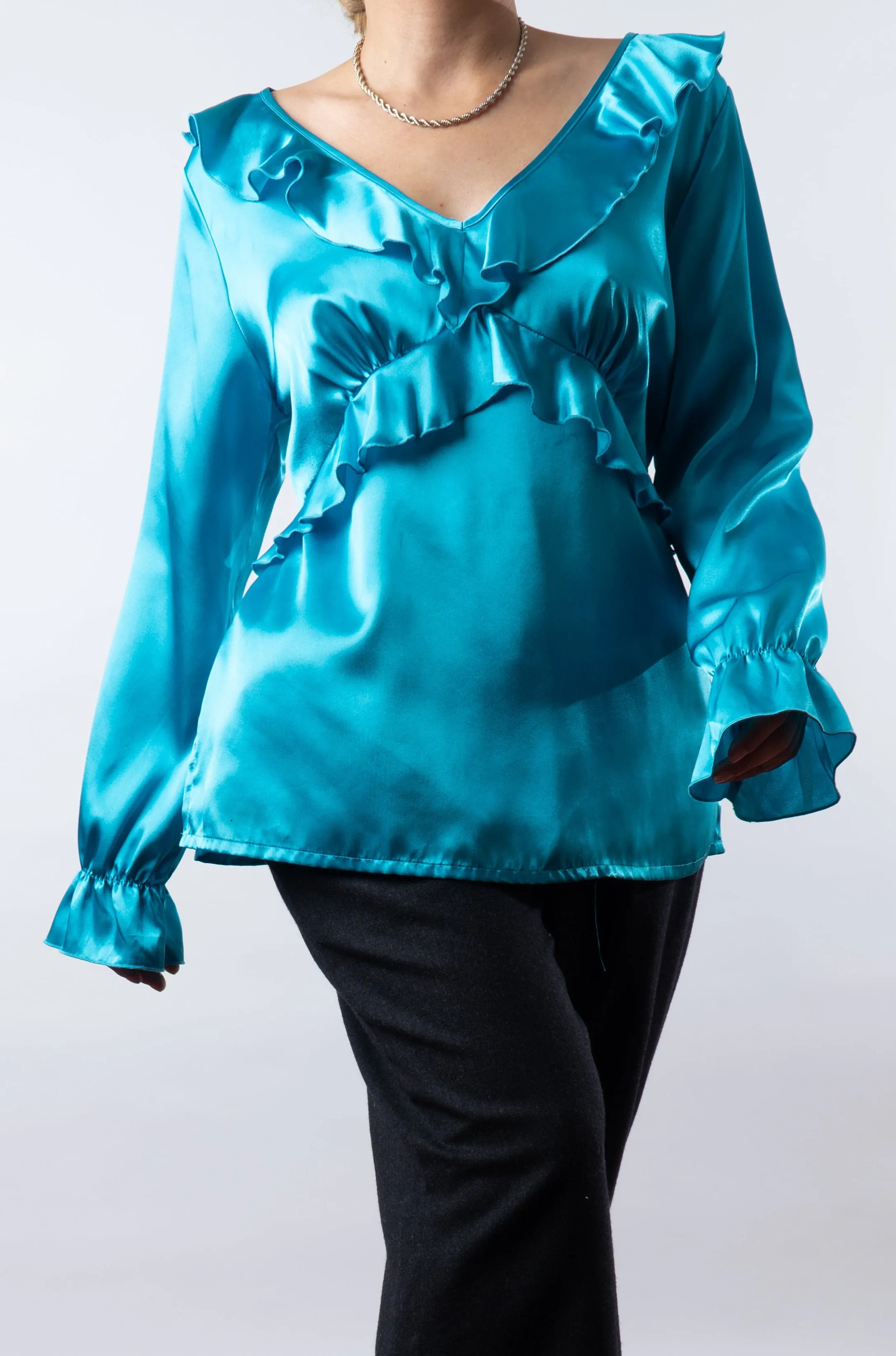 Vintage Ruffled Teal Blouse