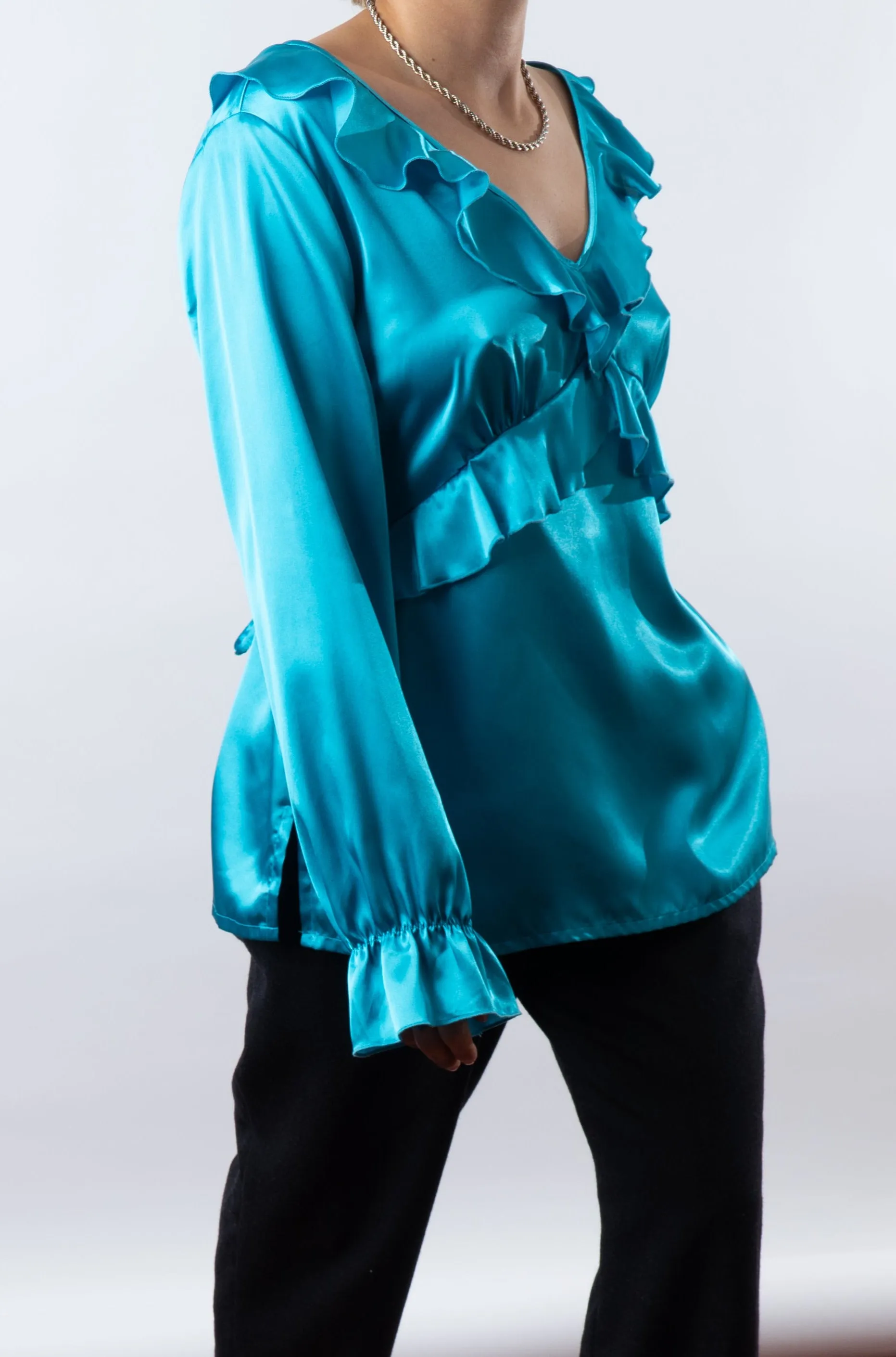 Vintage Ruffled Teal Blouse