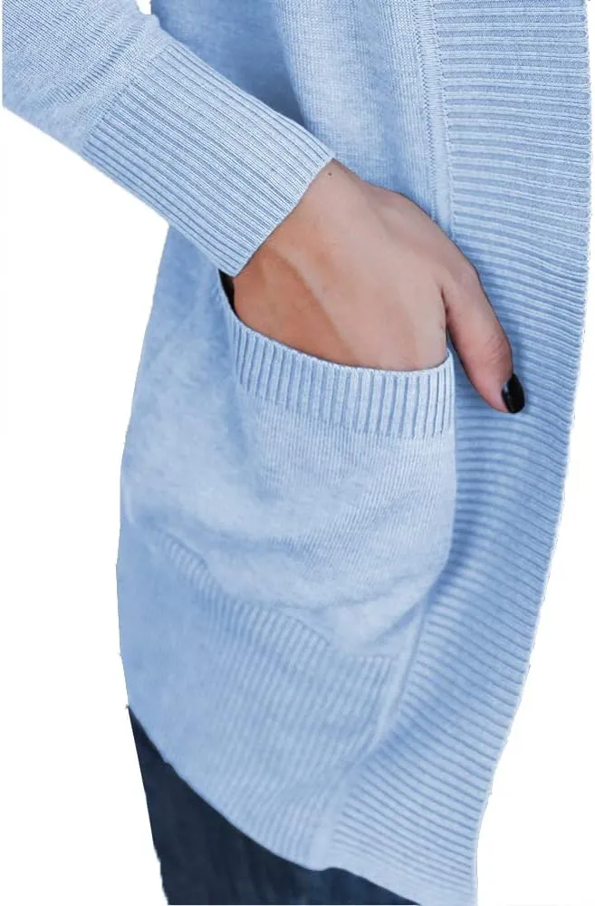 VOIANLIMO Women's Open Front Casual Long Sleeve Knit Classic Sweaters Cardigan with Pockets