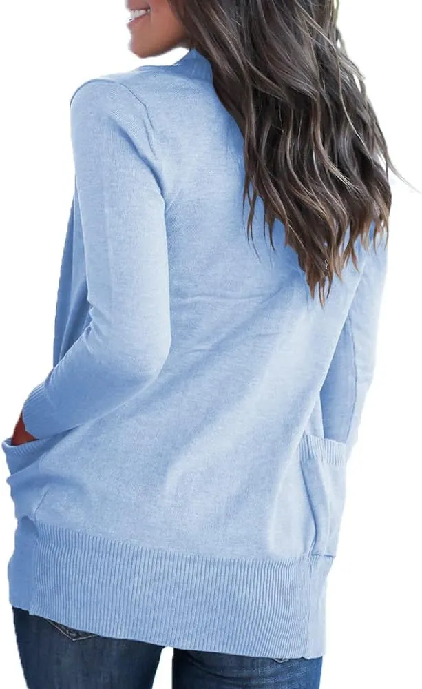 VOIANLIMO Women's Open Front Casual Long Sleeve Knit Classic Sweaters Cardigan with Pockets