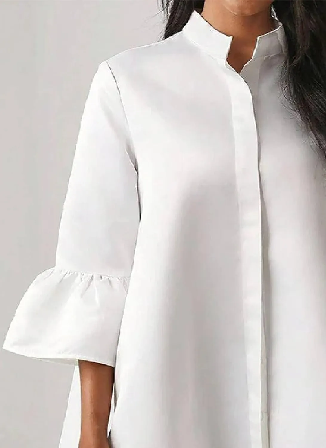 Women's 2025 Summer Elegant V-Neck Flared Half Sleeve Midi Dresses White Plain Loose Silhouette Daily Outing Shift Dress