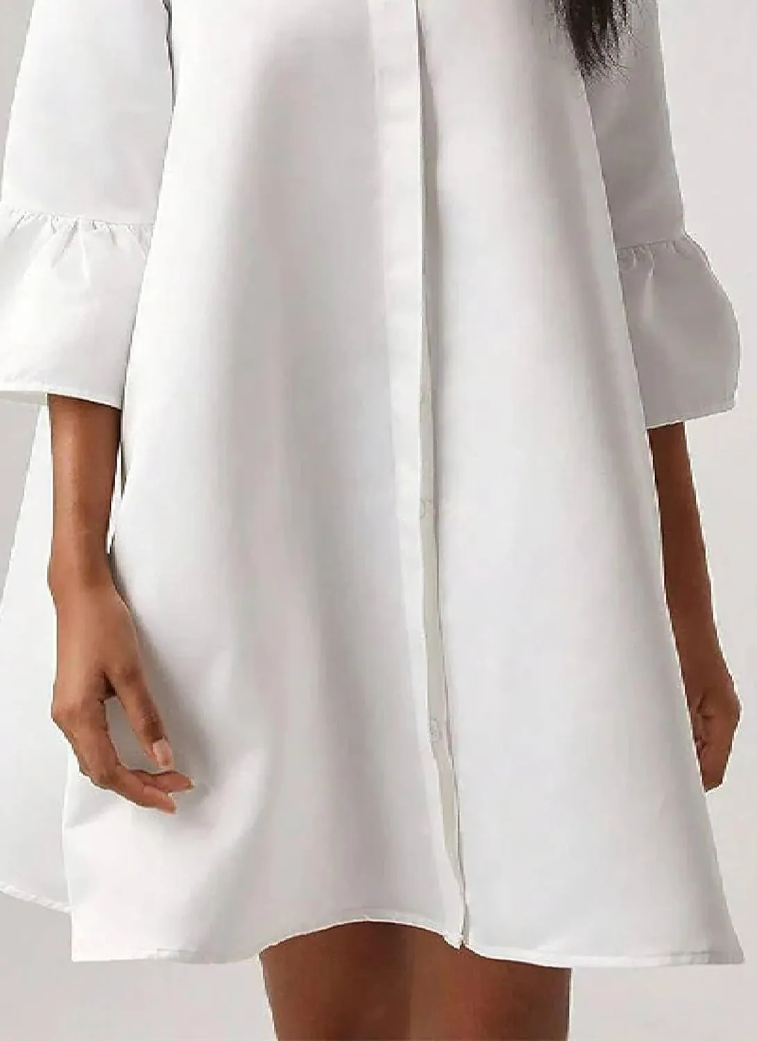 Women's 2025 Summer Elegant V-Neck Flared Half Sleeve Midi Dresses White Plain Loose Silhouette Daily Outing Shift Dress