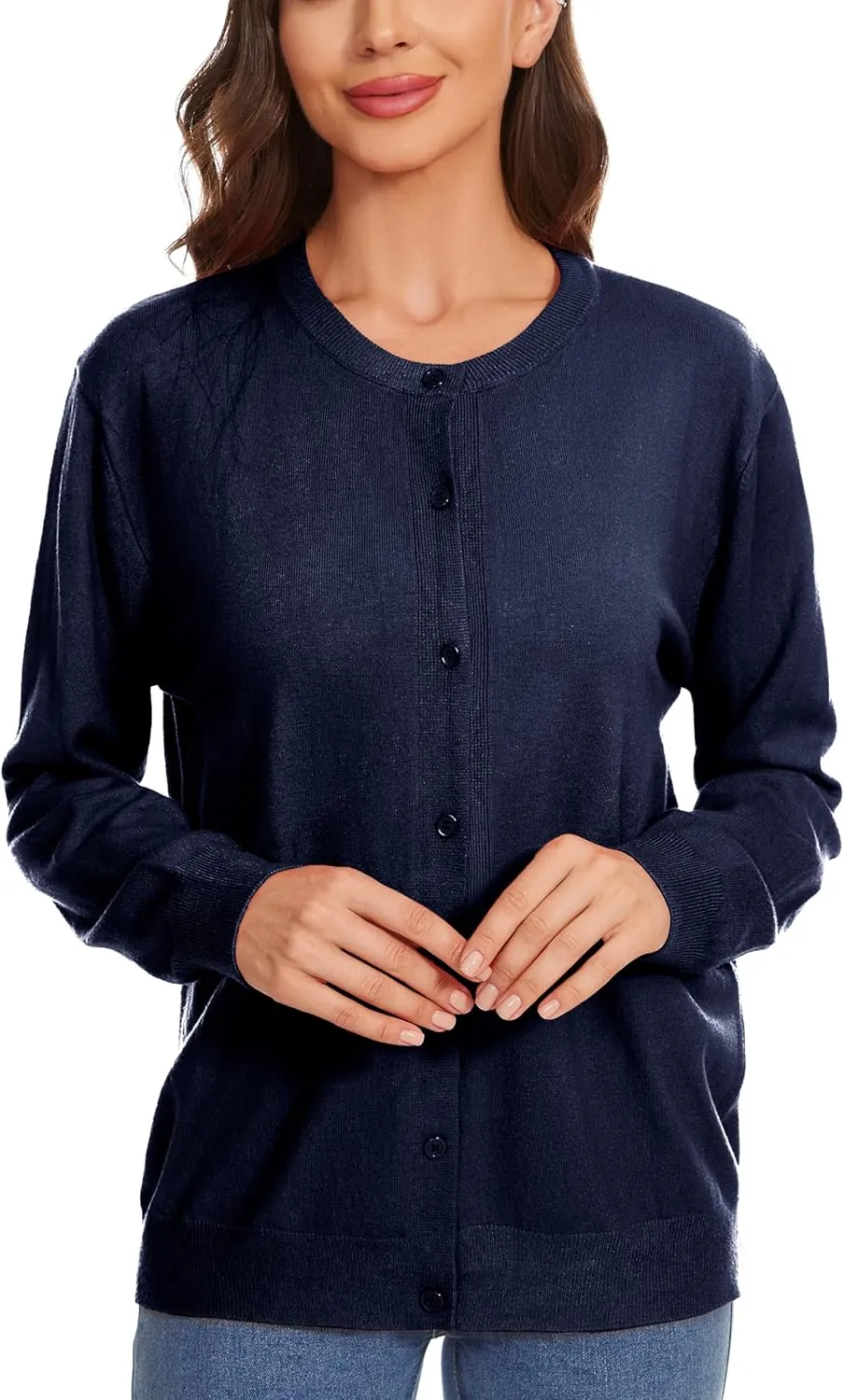 Womens Cardigan Sweaters Button Down Classic Long Sleeve Casual Crew Neck Soft Regular Fit Spring Tops（S-2XL）