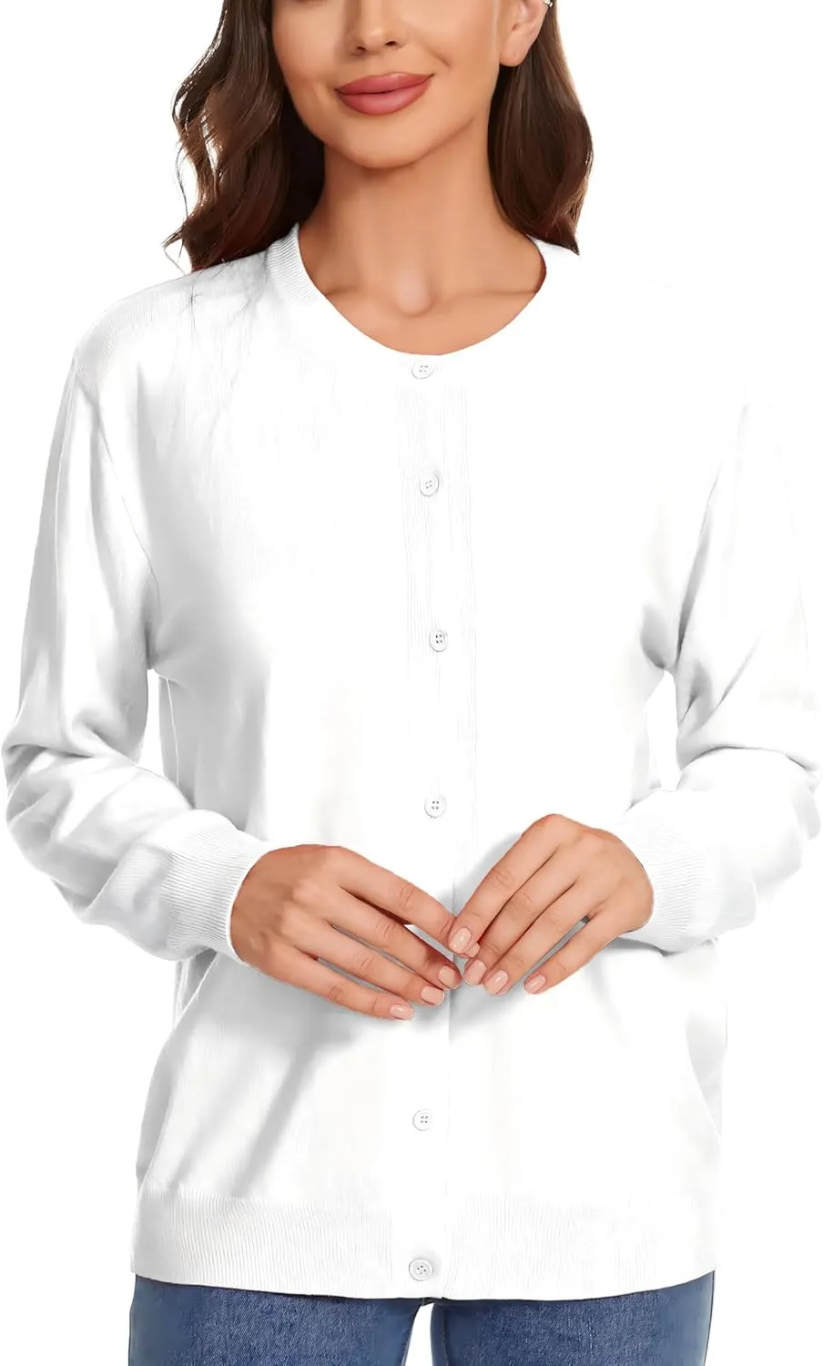 Womens Cardigan Sweaters Button Down Classic Long Sleeve Casual Crew Neck Soft Regular Fit Spring Tops（S-2XL）