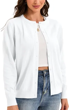 Womens Cardigan Sweaters Button Down Classic Long Sleeve Casual Crew Neck Soft Regular Fit Spring Tops（S-2XL）