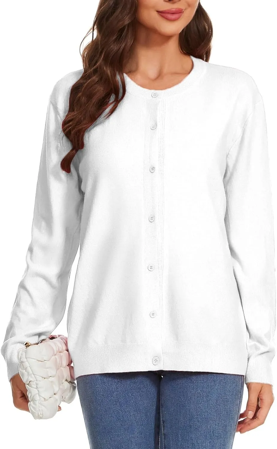 Womens Cardigan Sweaters Button Down Classic Long Sleeve Casual Crew Neck Soft Regular Fit Spring Tops（S-2XL）