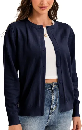 Womens Cardigan Sweaters Button Down Classic Long Sleeve Casual Crew Neck Soft Regular Fit Spring Tops（S-2XL）