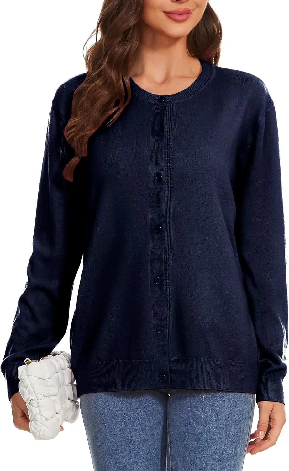 Womens Cardigan Sweaters Button Down Classic Long Sleeve Casual Crew Neck Soft Regular Fit Spring Tops（S-2XL）