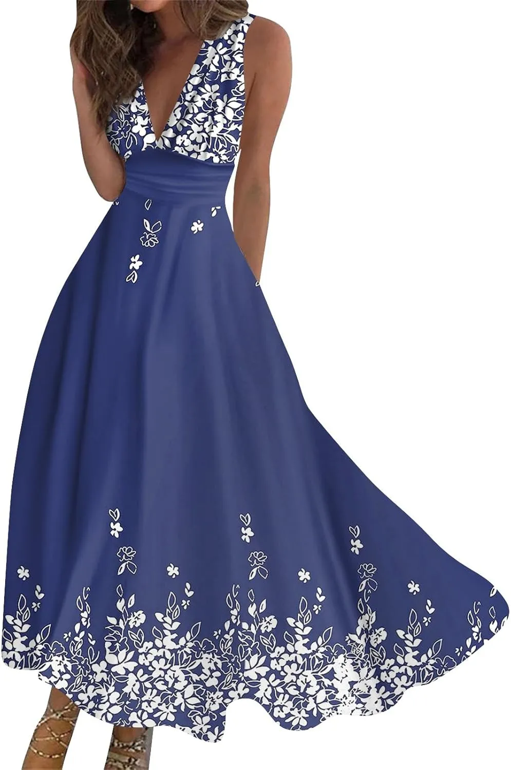 Womens Dresses Deep V Neck Sleeveless Sundresses for Women 2024 Casual Dresses for Women Tea Party Dresses for Woman