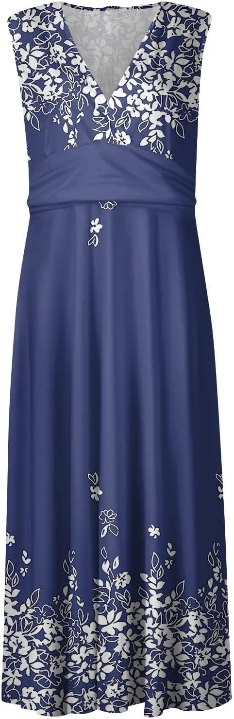 Womens Dresses Deep V Neck Sleeveless Sundresses for Women 2024 Casual Dresses for Women Tea Party Dresses for Woman