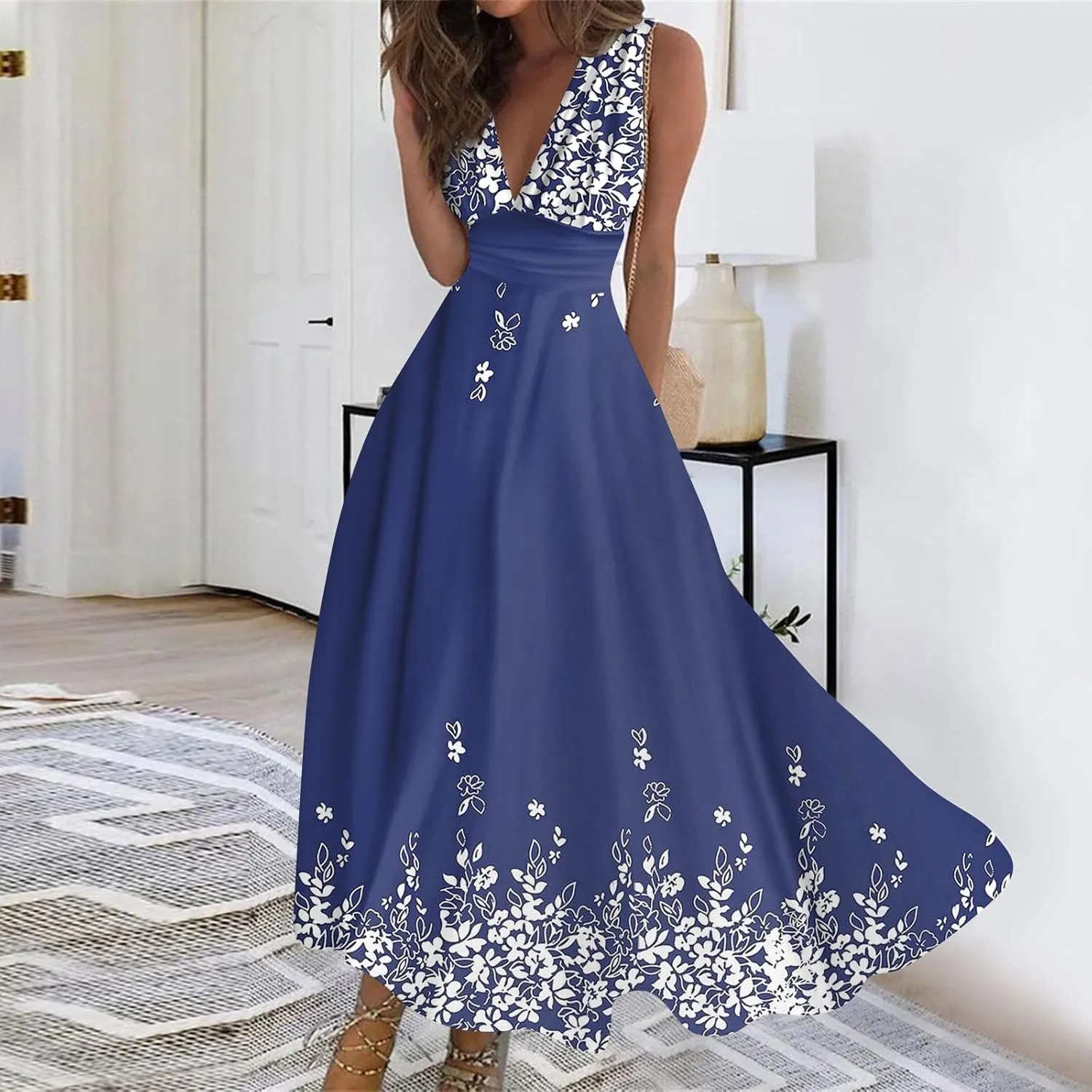 Womens Dresses Deep V Neck Sleeveless Sundresses for Women 2024 Casual Dresses for Women Tea Party Dresses for Woman