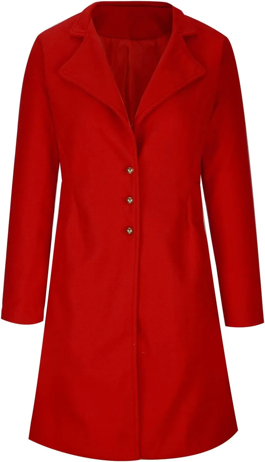 Womens Winter Wool Coats Single Breasted Mid-Long Pea Coats Elegant Notch Lapel Windproof Trench Coat Outwear